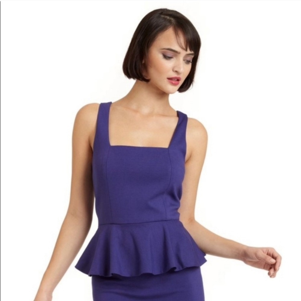 Vivienne Tam Sleeveless Purple Ponte Stretch Knit Peplum Sheath Dress